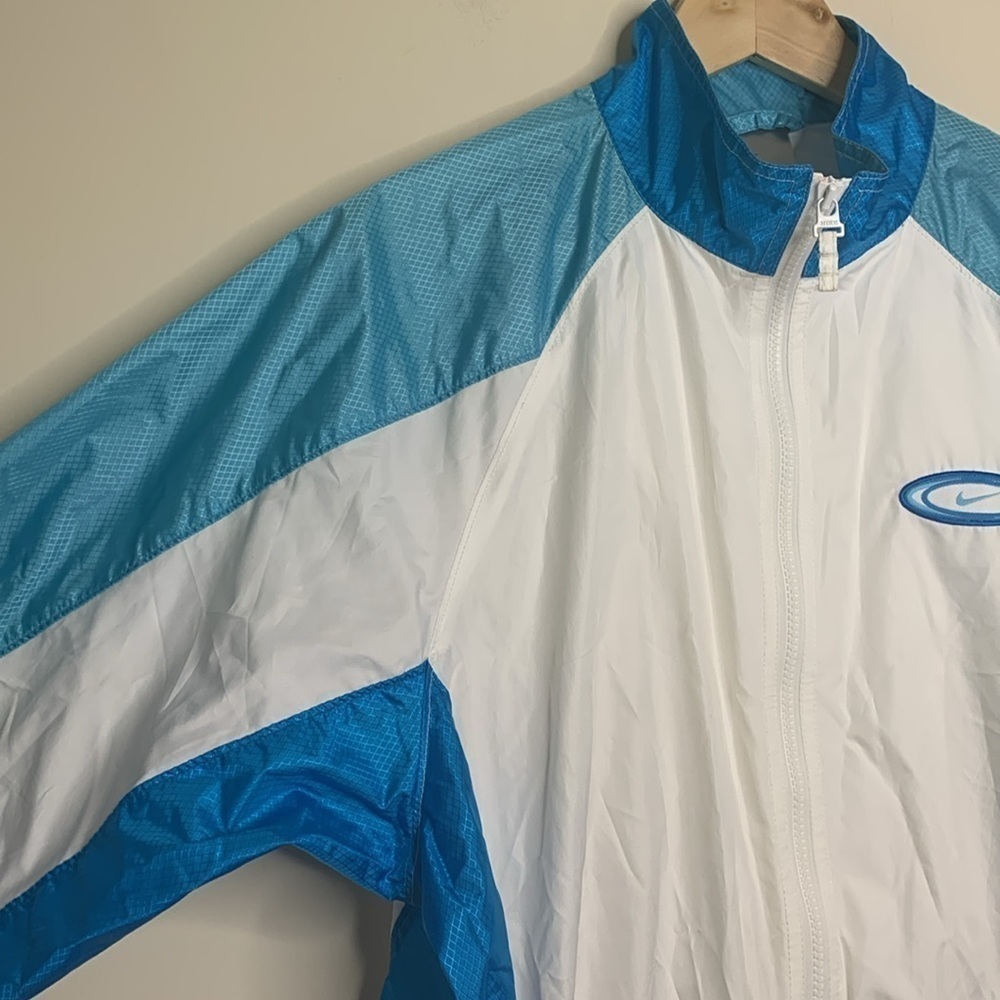 Nike | Vintage Blue White Oversized Classic Swoosh Windbreaker Jacket L 12/14 - Picture 9 of 17